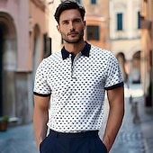 abordables Polo élite pour-Homme Plaid Manche Courte Polos Col Rabattu Occasionnel Vêtement décontracté de travaile Formel Extérieur Soirée Imprimé Été Noir