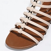 cheap Casual Sandals-Women&#039;s Brown Gladiator Sandals – Strappy Flat Summer Shoes with Open-Toe Design for Casual Beach &amp; Vacation Wear