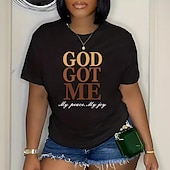 Women's T Shirt Letter Fashion Short Sleeve Round Neck Regular Tops Daily Weekend Print Black Summer3