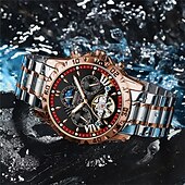 economico Orologi meccanici-poedagar orologio meccanico da uomo orologio da polso casual alla moda orologio automatico a carica automatica con fasi lunari luminoso orologio in acciaio impermeabile