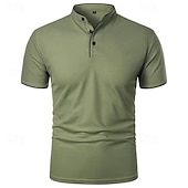 cheap Sports-Men&#039;s Golf Shirt Golf Polo Work Casual Stand Collar Short Sleeve Basic Modern Color Block Patchwork Button Spring &amp; Summer Regular Fit Wine Pink Navy Blue Green Golf Shirt