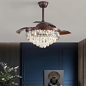 cheap Chandeliers-42&quot; Modern Crystal Chandelier Ceiling Fan LED Light Retractable Blades with Remote