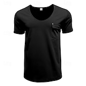 cheap Basic T shirts-Men's T Shirt Tee Short Sleeve Shirt Tee Top Short Sleeve V Neck Spring &amp; Summer Plain Fashion Designer Basic Front Pocket Vacation Street Going out Black White Blue Top Tee for Men