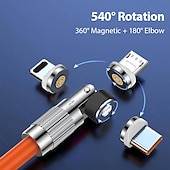 billiga Mobiltelefon kablar-passagerarkabel roterande magnetisk kabel 540 grader snabbladdning silikon typ trippel hand magnetisk kabel laddningskabel