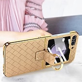 cheap Samsung Cases-Phone Case For Samsung Galaxy Z Flip 6 Z Flip 5 Z Flip 4 Z Flip 3 Back Cover with Screen Protector Ring Holder Shockproof Retro TPU Metal PU Leather
