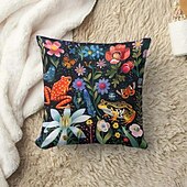 abordables style animalier-Housse de coussin décorative en forme de grenouilles tropicales, 2 pièces, taie d&#039;oreiller carrée douce, pour chambre à coucher, salon, canapé, chaise