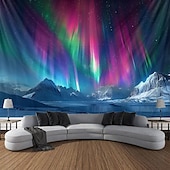 billige landskapsteppe-aurora nordlys hengende billedvev veggkunst stor billedvev veggmaleri dekor fotografi bakteppe teppe gardin hjem soverom stue dekorasjon