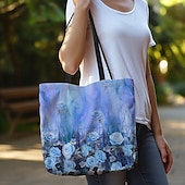 voordelige Grafische afdruktassen-Dames Totalisator Schoudertas Canvas draagtas Polyesteri Winkelen Feestdagen Strand Opdruk Grote capaciteit Vouwbaar Lichtgewicht Bloem Rood Blauw