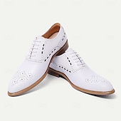 levne Formální-pánské bílé společenské boty brogue - klasický oxfordský design pro svatby, formální události a obchodní oblečení