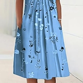 cheap Floral Dress-Women&#039;s Midi Dress Casual Dress Shift Dress Floral Ruched Print Crew Neck Basic Daily Short Sleeve Summer Spring