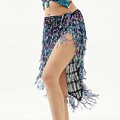 cheap Belly Dancewear-Belly Dance Skirts Pure Color Splicing Sequins Women&#039;s Performance Training High Polyester