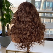 abordables Perruques à dentelle frontale-Perruque Cheveux Naturel Rémy 13x4 devant en dentelle Cheveux Brésiliens Ondulé Ondulation Lâche Marron Partie libre Femme Densité 130% 150% avec des cheveux de bébé 100% vierge Sans colle Pré-plumé