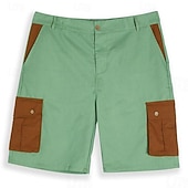 preiswerte Urlaub-Herren Shorts Leinenshorts Sommershorts Patchwork Tasche Farbblock Komfort Atmungsaktiv Kurz Lässig Täglich Ferien Mode Designer Grün Khaki
