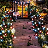 cheap Landscape Lights-2pcs Patriotic Solar Firefly Lawn Light Independence Day Fourth of July Decorative Garden Light Red White Blue Outdoor Waterproof Swaying Star Lights Outdoor Garden Memorial Day Decoration