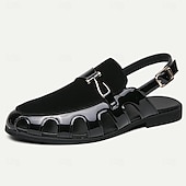 billiga Kjol sandaler-Herr Sandaler Romerska skor PU Läder Andningsfunktion Bekväm Halksäker Spänne Svart Vit