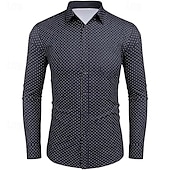 economico Camicie Button Down da uomo-Per uomo Camicia Camicia elegante Camicia con Bottoni A Pois Matrimonio Lavoro Nero Bianco Rosso Blu marino Manica Lunga Collo ripiegato Primavera &amp; Autunno Abbigliamento