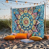 billige Mandala Teppe-mandala bohem blå grønn hengende billedvev veggkunst stor billedvev veggmaleri dekor fotografi bakteppe teppe gardin hjem soverom stue dekorasjon