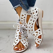 cheap Vacation Sandals-Women&#039;s Black Cut-Out Lace-Up Sandals - Stylish Wedge Heels with Geometric Patterns for Fashionable Summer Outfits
