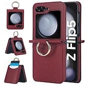 זול מארז סמסונג-מגן טלפון לסמסונג גלקסי Z Flip 5 Z Flip 4 Z Flip 3 כיסוי אחורי עם פרק טבעת עמיד ללחץ PC עור PU