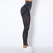 cheap Yoga Leggings &amp; Tights-Women&#039;s Yoga Pants Yoga Leggings Mesh Patchwork High Waist Yoga Gym Workout Pilates Tights Color Block Dark Grey Black Army Green Spandex Sports Activewear Stretchy Slim