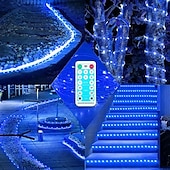 baratos Luzes solares de corda-luzes de corda solares ao ar livre à prova d&#039;água 164 pés 500led luzes de tubo com 2400mah tipo c temporizador de carregamento 8 modos reguláveis cintilação luz de corda de fada para jardim quintal