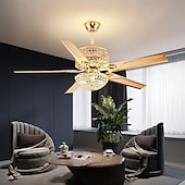 economico Ventilatore da soffitto con luci-ventilatore a soffitto a led luce cristallo oro luce di lusso 3 colori-luce acrilico moderno stile nordico camera da letto sala da pranzo 110-240v