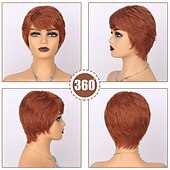 economico Parrucche di capelli veri senza cuffia-parrucche di capelli umani con taglio pixie per donne nere nessuna parrucche di pixie anteriori in pizzo a strati corti con frangia per l&#039;uso quotidiano