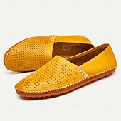 abordables Chaussures sans lacets &amp; mocassins-mocassins à enfiler en cuir perforé jaune pour hommes avec détails cousus à la main - chaussures de conduite décontractées et respirantes pour l&#039;été