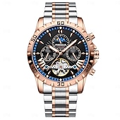 economico Orologi meccanici-poedagar orologio meccanico da uomo orologio da polso casual alla moda orologio automatico a carica automatica con fasi lunari luminoso orologio in acciaio impermeabile