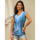billige Grafisk butikk Tank topper &amp; Camis-dametopp basic print ermeløse vanlige topper v-hals uformell rød blå lilla brun grønn