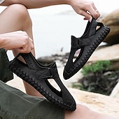 cheap Outdoor Sandals-Men&#039;s Breathable Mesh Leather Sandals – Casual Hook and Loop Outdoor Fisherman Shoes for Summer Walking and Beach Travel