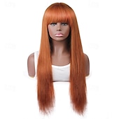 economico Parrucche di capelli veri senza cuffia-ginger# parrucca di capelli umani parrucca con meccanismo completo parrucca arancione liscia per donne nere