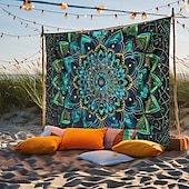 billige Mandala Teppe-mandala bohem blå grønn hengende billedvev veggkunst stor billedvev veggmaleri dekor fotografi bakteppe teppe gardin hjem soverom stue dekorasjon