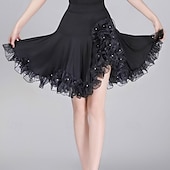 abordables Tenues de danse latine-Jupe à franges de danse latine pour femme – demi-jupe asymétrique taille haute pour cha-cha, rumba &amp;pratique/performance de jitterbug