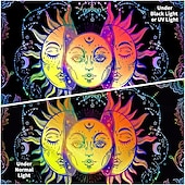 voordelige Blacklight wandtapijten-blacklight wandtapijt uv-reactief glow in the dark glow party neon zon maan mandala psychedelisch trippy mistig hangend wandtapijt muurschildering voor woonkamer slaapkamer