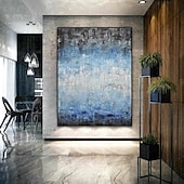 preiswerte Ölgemälde-abstraktes Skyline-Gemälde, handgemalt, extragroßes Wandkunst-Gemälde, handgemachtes blaues Landschaftsgemälde auf Leinwand, großes Wandkunst-blaues abstraktes modernes Gemälde für Schlafzimmer,