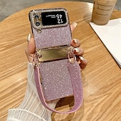 お買い得  サムスン用ケース-電話 ケース 用途 サムスンのギャラクシー Zフリップ6 Z Flip 5 Z Flip 4 Z Flip 3 バックカバー リストストラップ付き ブリンブリングリッターシャイニー 耐衝撃 仕上げ PC メタル