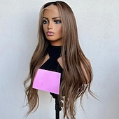 voordelige Pruiken van echt haar, met kanten voorzijde-Remy mensenhaar 4x13 Sluiting Pruik Gratis deel Braziliaans haar Golvend Bruin Pruik 130% 150% Haardichtheid met babyhaar Natuurlijke haarlijn 100% Maagd Met gebleekte knopen Pre-geplukt Voor Dames