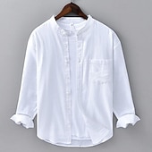 economico Casual da lavoro-Per uomo Camicia Camicia di lino Camicia con colletto cinese Camicia con colletto alla coreana Camicia casual Camicia di cotone Semplice Vacanza Camicia hawaiana Bianco Blu Beige Manica Lunga