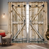 Vintage Wooden Blackout Curtains Door Insulation Outdoor Balcony Rest Living Room Home Decoration 2-piece Set of 3d Digital Printing Perforated cheap Curtains & Drapes-Vintage Wooden Blackout Curtains Door Insulation Outdoor Balcony Rest Living Room Home Decoration 2-piece Set of 3d Digital Printing Perforated