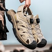 economico sandali da esterno-Per uomo Sandali Sandali escursionistici all&#039;aperto. Informale Stile da spiaggia Di pelle Traspirante Comodo Antiscivolo Mocassino Banda elastica Nero Beige