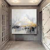 voordelige Olieverfschilderijen-minimalistisch abstract bergschilderij handgeschilderd extra groot landschap folie schilderij muur kunst grijs goud canvas schilderij op canvas grote muur kunst abstract schilderij voor woonkamer