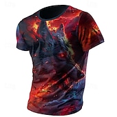 preiswerte T-Shirts mit Tiermuster-Herren Tiermotiv Wolf Flamme T Shirt Kurzarm T-Shirt 3D-Druck Rundhalsausschnitt Hemd Mode Designer Galaxis Straße Sport im Freien Schwarz 1 Schwarz 3 Schwarz 2 Sommer Frühling Bekleidung S M L XL