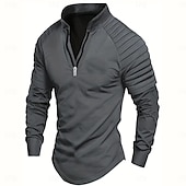 baratos camisetas básicas-Homens Camiseta T-shirt Manga Longa Quarter Zip Verão Côr Sólida Moda Designer Básico Zíper Ao ar livre Férias Trabalho Azul marinho Preto Branco Top Tee para Homens