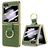 cheap Samsung Cases-Phone Case For Samsung Galaxy Z Flip 6 Z Flip 5 Z Flip 4 Z Flip 3 Back Cover with Screen Protector Ring Holder Shockproof Retro TPU Metal PU Leather