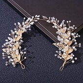 billige Hodepynt til blomsterpike-Crown Tiaras pannebånd Hodeplagg Strass Legering Bryllup cocktail Elegant Luksus Med Rhinsten Imiterte Perler Hodeplagg Hodeplagg