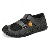 abordables Sandalias casuales-Zapatos casuales con velcro de malla verde oliva para hombre, ligeros y deportivos, adecuados para senderismo, caminatas y aventuras al aire libre.