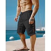 economico Vacanza-Per uomo Pantaloncini Pantaloncini di lino Pantaloncini estivi Pantaloncini da spiaggia A cordoncino Vita elastica Liscio Traspirante Lunghezza del ginocchio Yoga Spiaggia Hawaiano Informale Nero