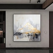 voordelige Olieverfschilderijen-minimalistisch abstract bergschilderij handgeschilderd extra groot landschap folie schilderij muur kunst grijs goud canvas schilderij op canvas grote muur kunst abstract schilderij voor woonkamer