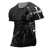 お買い得  信仰Tシャツ-男性用 グラフィック テンプルクロス テンプル騎士団 Tシャツ Tシャツ 3Dプリント クルーネック シャツ ファッション アーティスティック レトリ／ヴィンテージ ストリート スポーツ・アウトドア ブラックとレッド ブラック 夏 春 衣類 S M L XL XXL XXXL